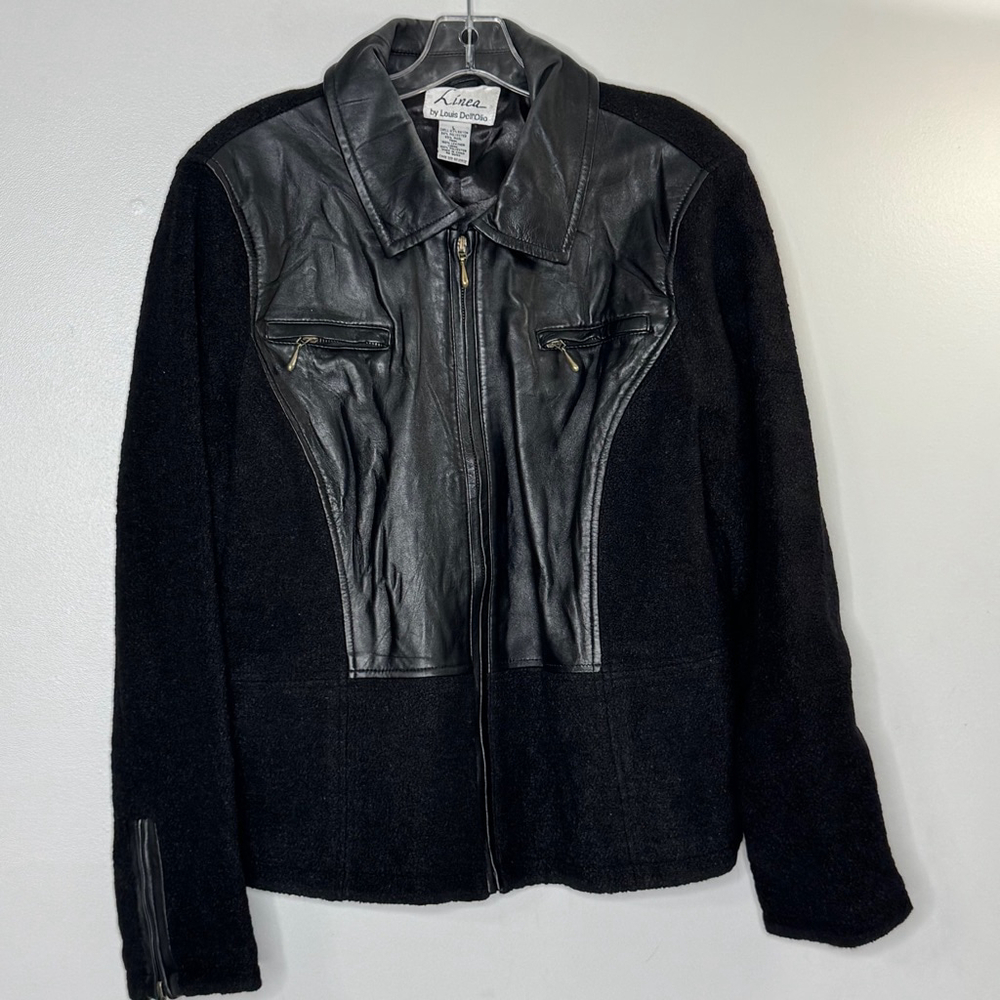 Linea by Louis Dell’ Olio Black Full Zip Leather & Fleece Jacket Size L